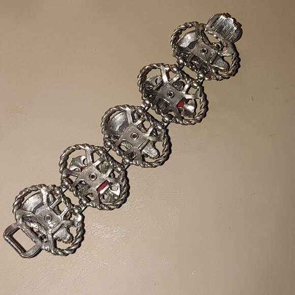Vintage Selro Selini Bracelet MCM Red Black Enamel Lady Princess Faces Large - Picture 8 of 11